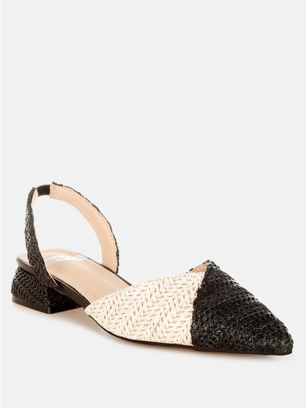 Pointed Two-Tone Woven Slingback Flats - Black & Cream - NWT